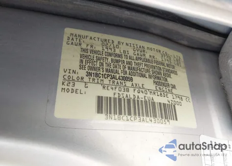 2010 Nissan Versa 1.8S z USA, uszkodzony, nr VIN 3N1BC1CP3AL430059